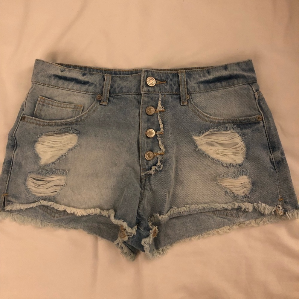 Light Blue Wash Distressed Shorts